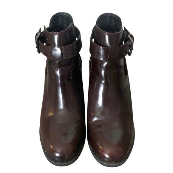 ZARA TRAFALUC Solid Burgundy Patent Leather T-Strap Women's Ankle Boots Size 40 - Picture 3 of 10